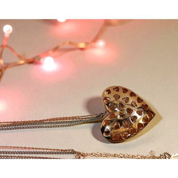 Betsy Johnson Vintage Floral Heart Pendant Necklace-Sparkling Crystal & Enamel - Picture 5 of 7